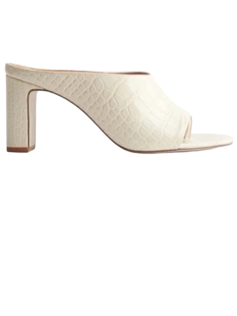 Reformation Luella Leather Cream Croc-Embossed Block Heel Mules Sandal Size 7